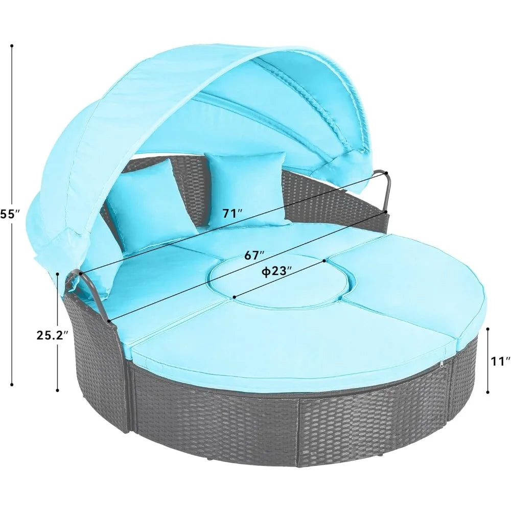 Patio Round Daybed with Canopy & Cushions