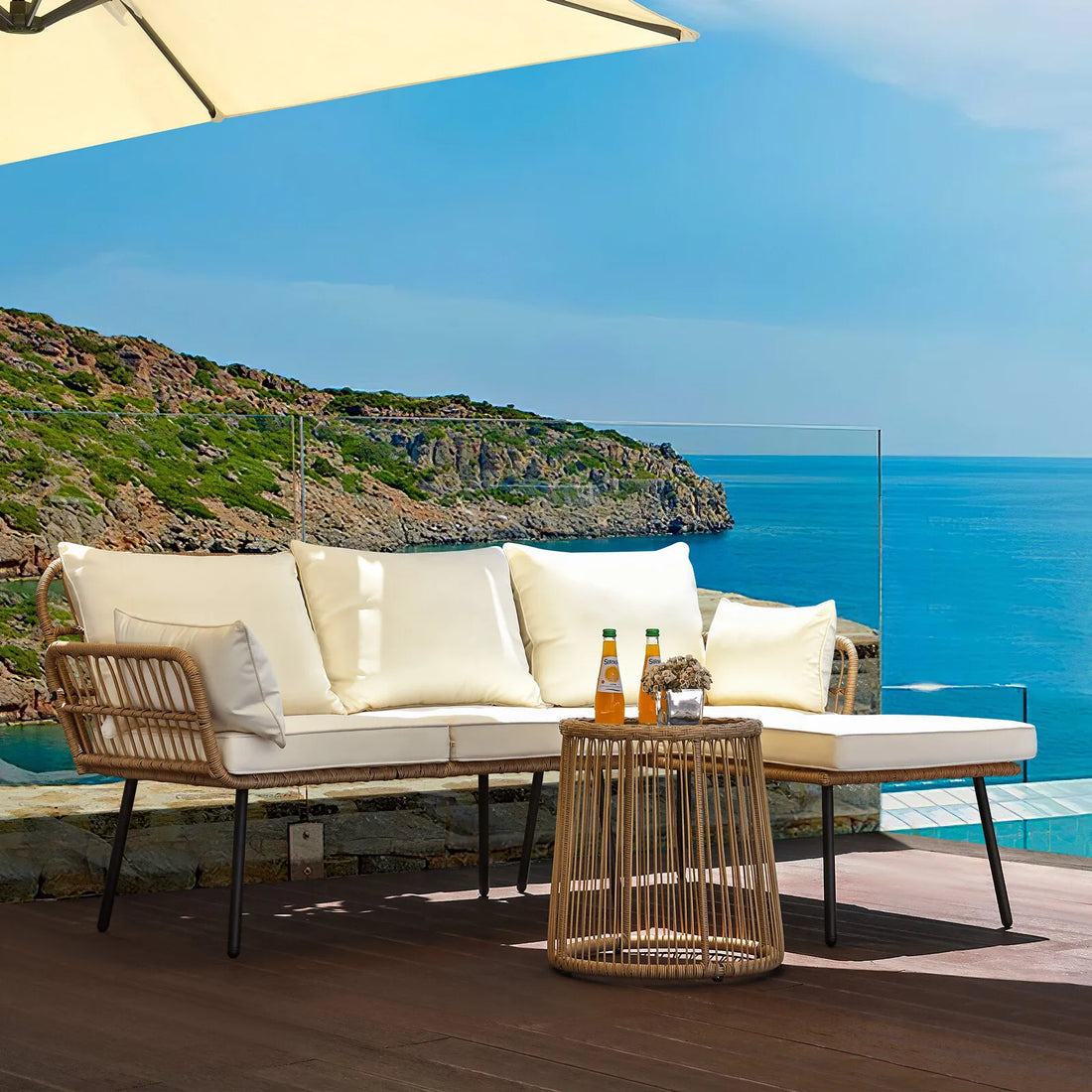 3PC Rattan Patio Furniture Set with Cushions
