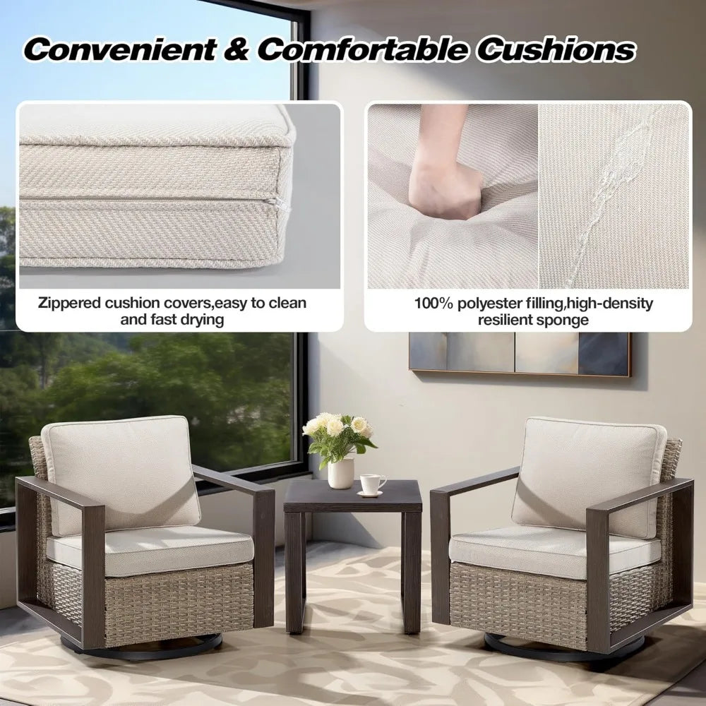 3-Piece Outdoor Swivel Rocker Patio Chair Set with Coffee Table