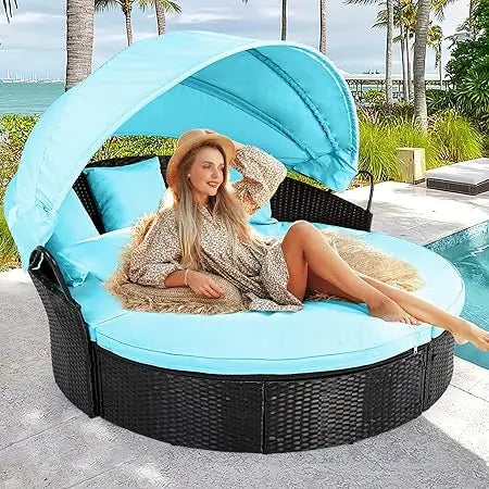 Patio Round Daybed with Canopy & Cushions