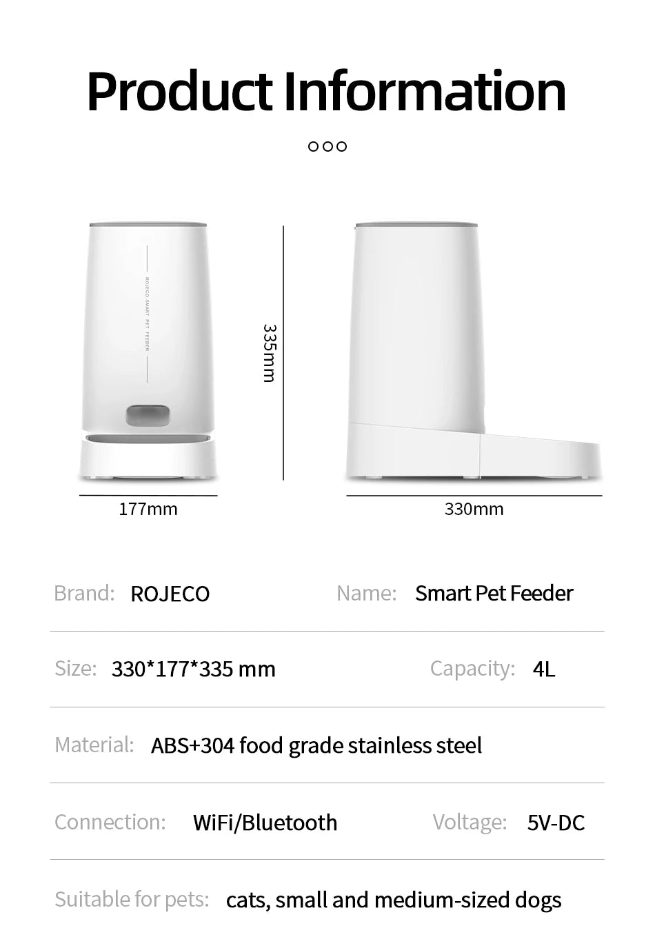 ROJECO Smart WiFi Automatic Pet Feeder