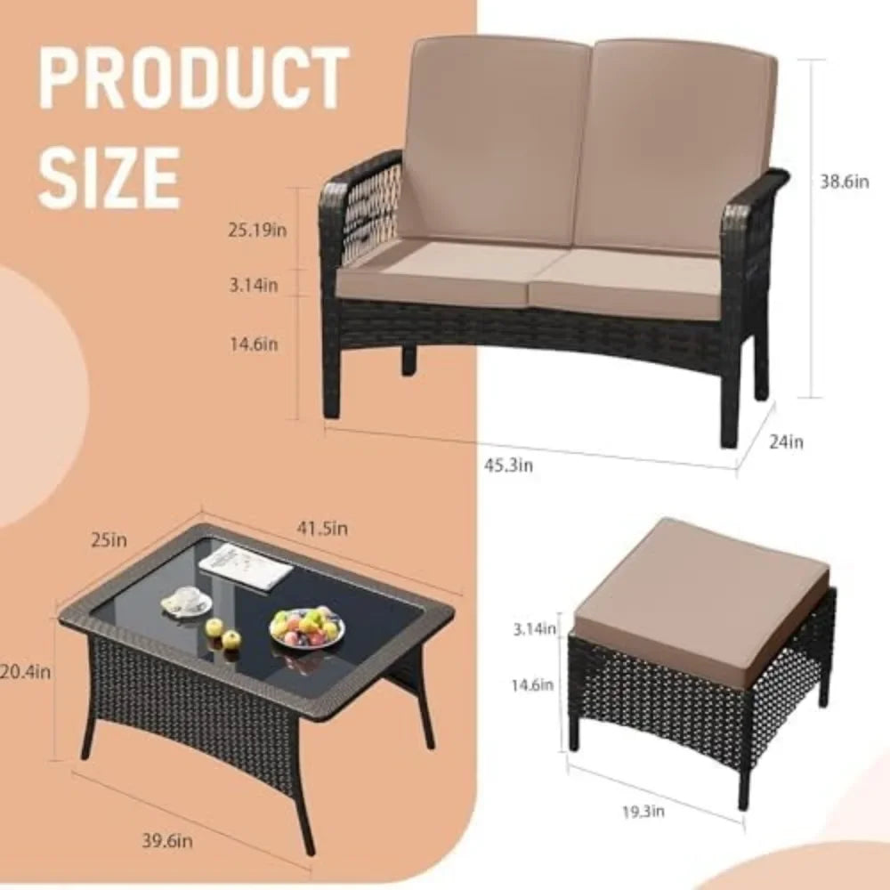 Outdoor Rattan Patio Furniture Set – Loveseat & Chairs