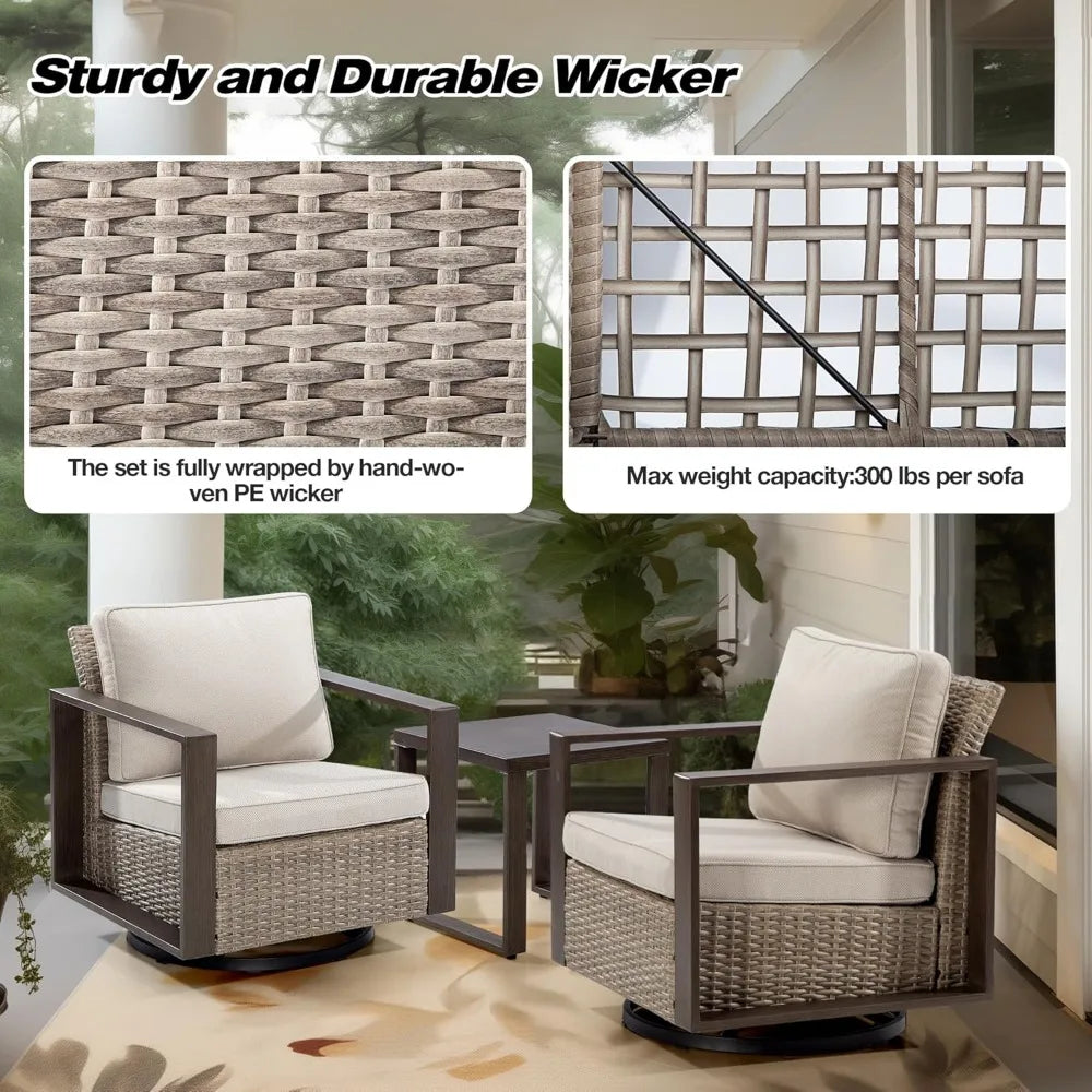 3-Piece Outdoor Swivel Rocker Patio Chair Set with Coffee Table