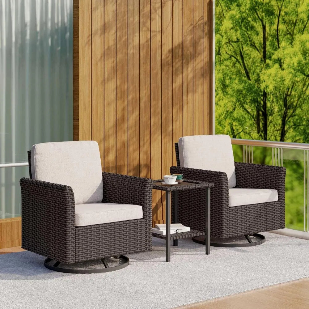 3PC Rattan Swivel Patio Furniture Set – Chairs & Side Table
