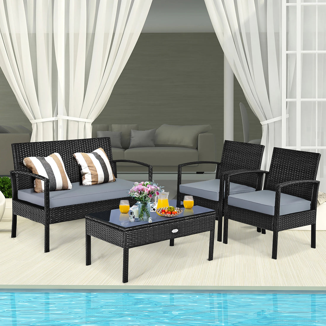 4PCS Patio Rattan Furniture Set – Garden Deck Set