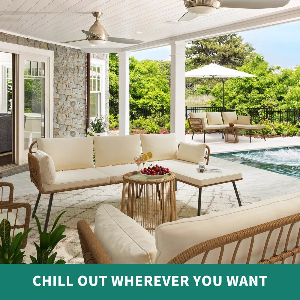 3PC Rattan Patio Furniture Set with Cushions